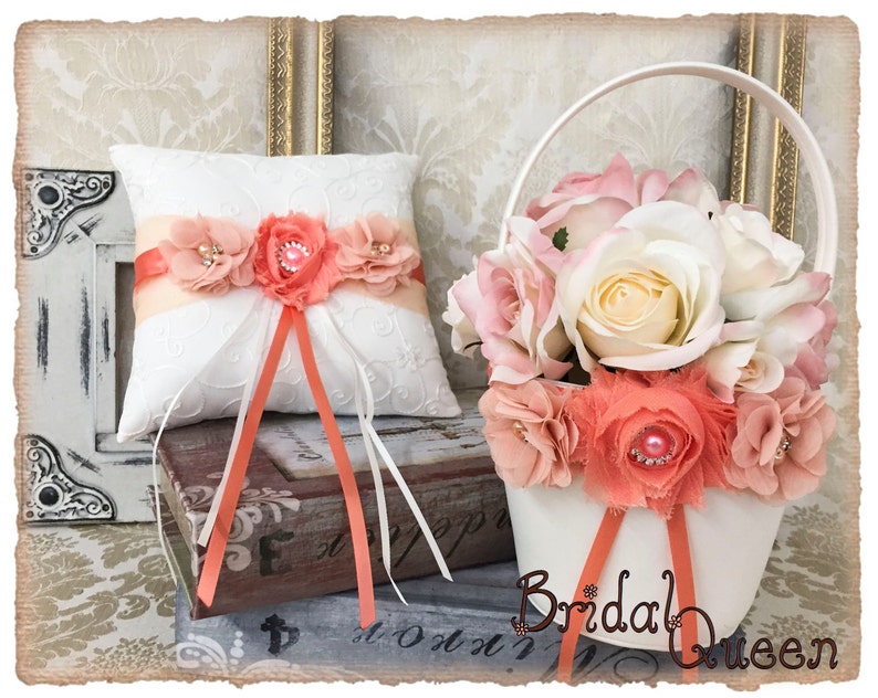 Wedding Ring Bearer Pillow Wedding Ring Pillow Peach Coral Wedding Pillow Peach Wedding Accessories