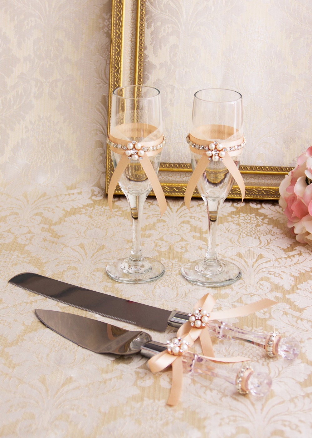 Rose Gold Flower Girl Basket Set Wedding Ring Pillow Guest Etsy