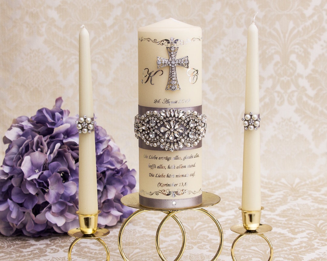 Wedding Unity Candle Set in Silver Personalized Wedding Candles Gold ...