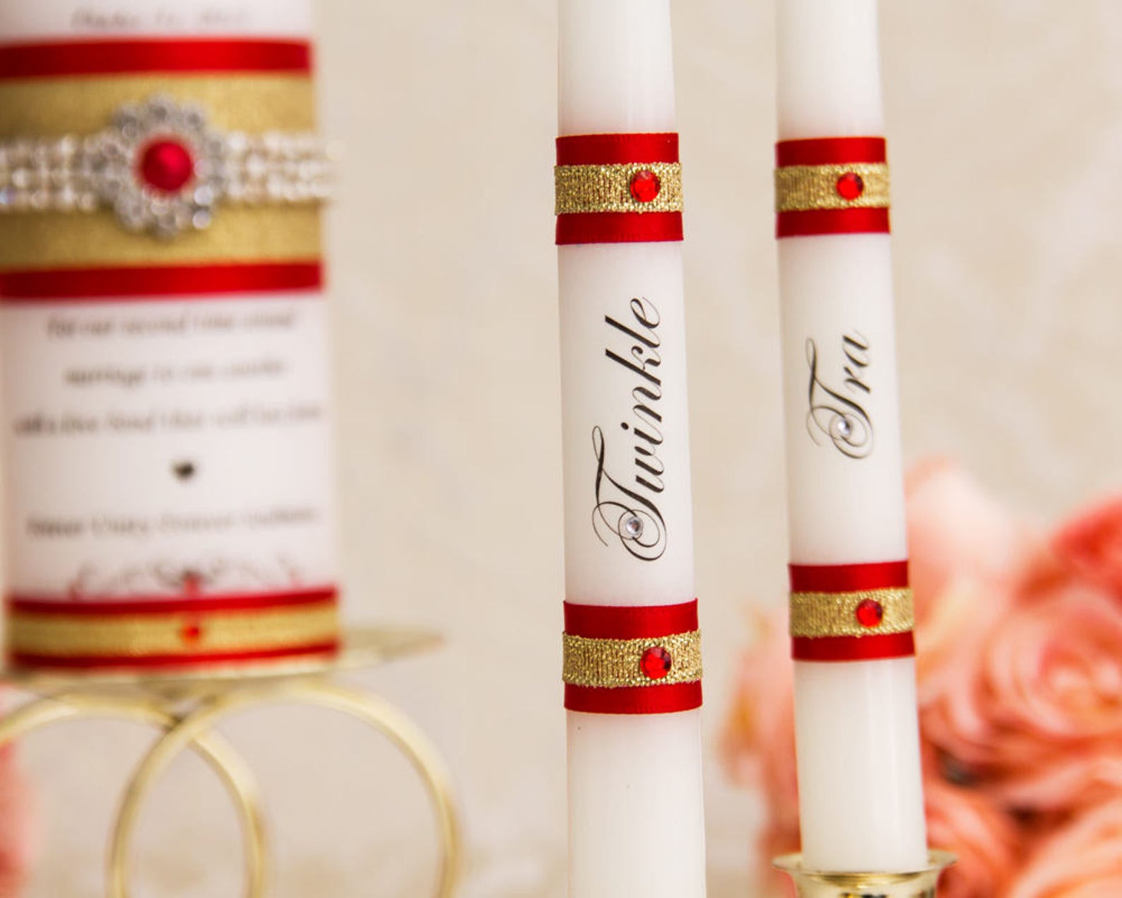 Gold Wedding Unity Candles Set Red and Gold Wedding Candles Etsy