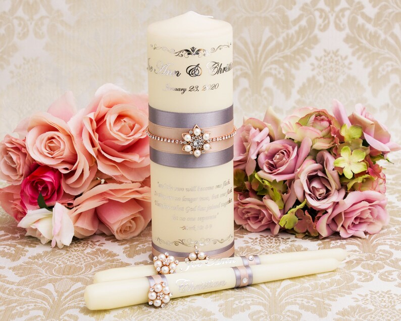 Silver Wedding Unity Candle Set Personalized Unity Candles | Etsy