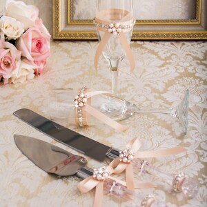 Rose Gold Wedding Cake Cutting Set Cake Serving Set Cake Cutting Set Wedding Knife Set Wedding décor image 3