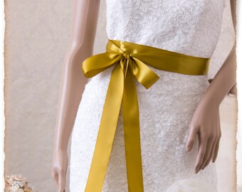 ANTIQUE GOLD Bridal Sash, Wedding Dress Sash, Satin Ribbon Bridal Belt, Bridal Sash, Satin Ribbon Sash
