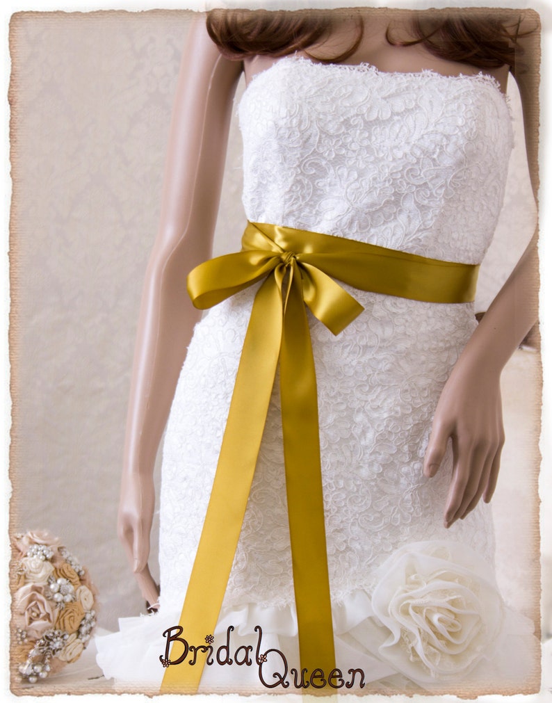 ANTIQUE GOLD Bridal Sash Wedding Dress Sash Satin Ribbon Etsy
