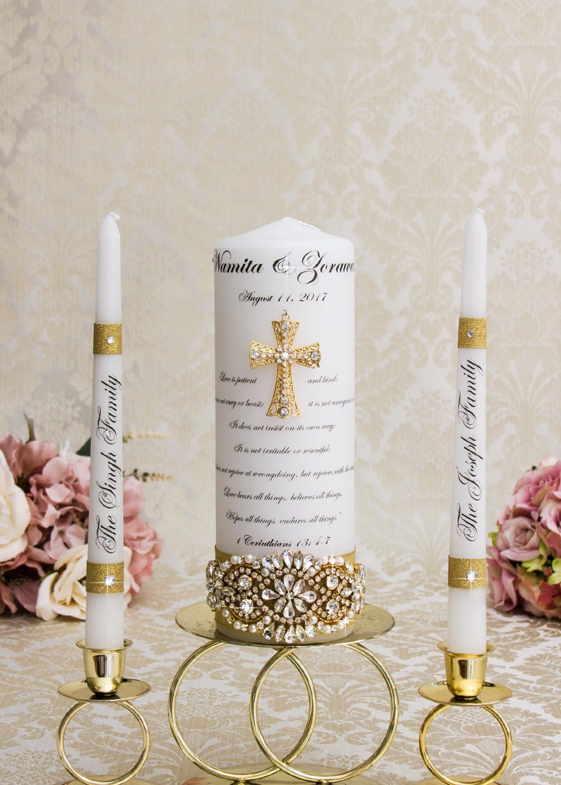 Gold Unity Candle Set Cross Wedding Unity Candles Gold Wedding Etsy