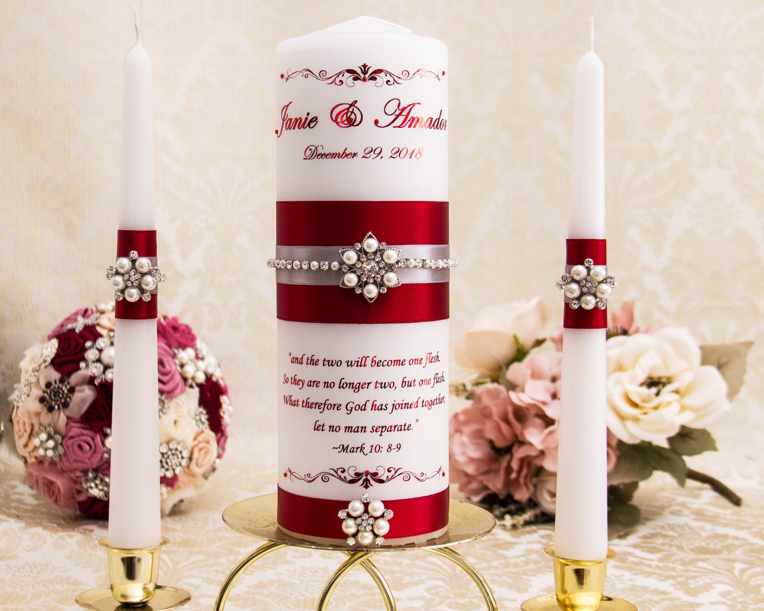 Burgundy Wedding Unity Candle Set Unity Candles for Wedding | Etsy