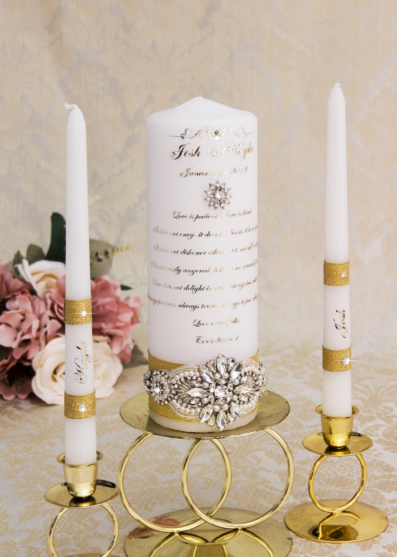 Gold Wedding Unity Candles Set Personalized Wedding Candles Etsy