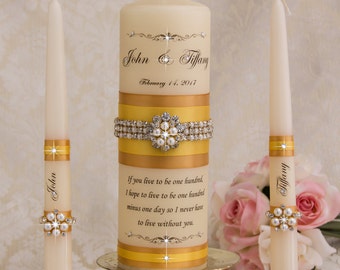 Gold Unity Candles Set, Personalized Wedding Unity Candles, Wedding Ceremony  Candles Set