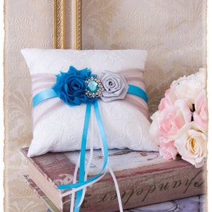 Turquoise and Silver Ring Bearer Pillow, Wedding Ring Bearer Pillow, Ring Bearer Pillow, Wedding Accessories, Custom Color