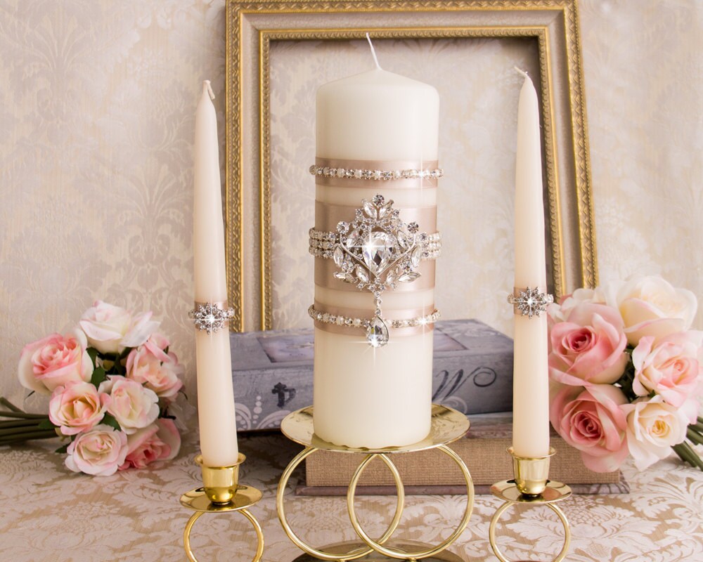Champagne Unity Candles Wedding Unity Candle Ceremony Crystal Etsy