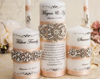 Wedding Unity Candle Set, Family Wedding Candles Set, Blush Unity Candle Set, Personalized Wedding Candle Set with Family Candles