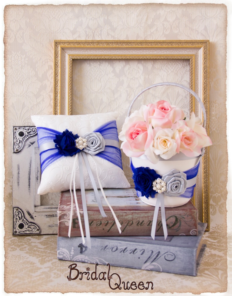 Royal Blue and Silver Flower Girl Basket Blue Flower Girl Etsy