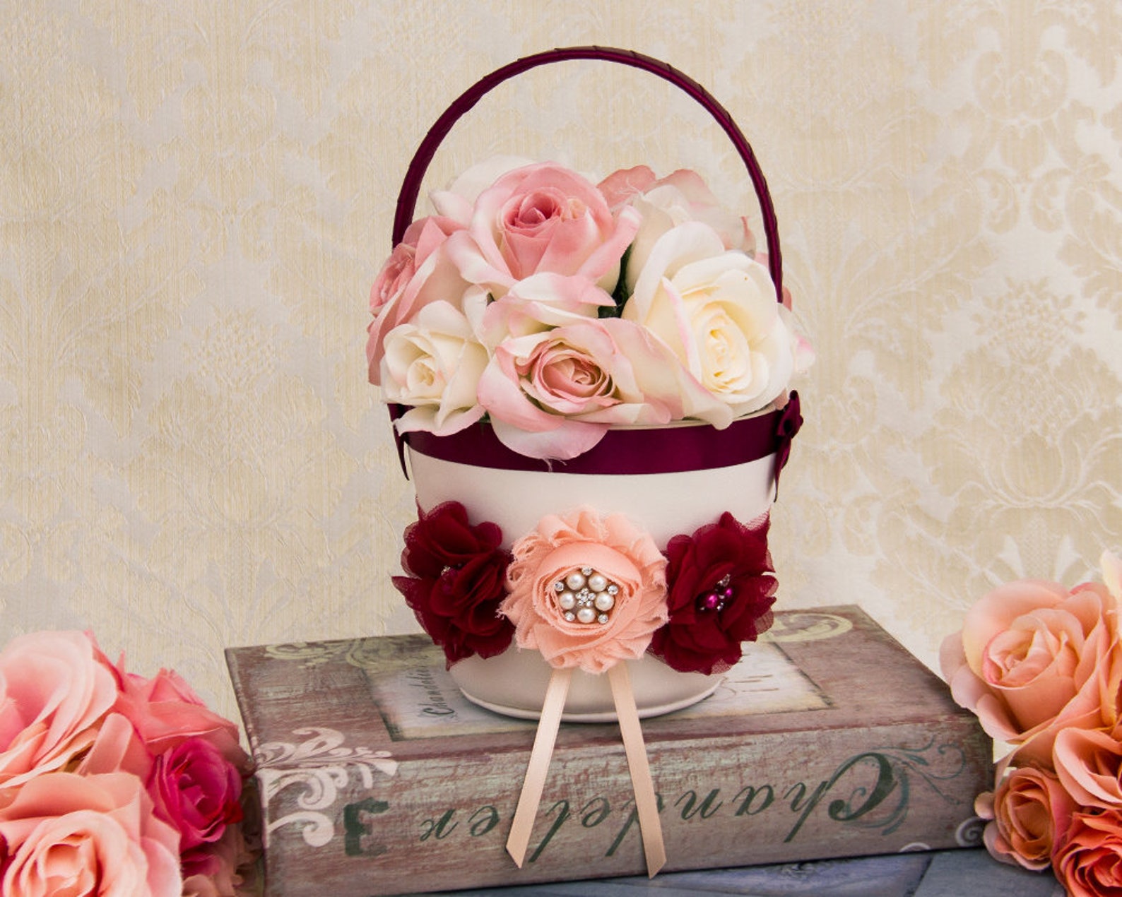 Flower Girl Basket and Ring Pillow Flower Girl Basket Set Etsy