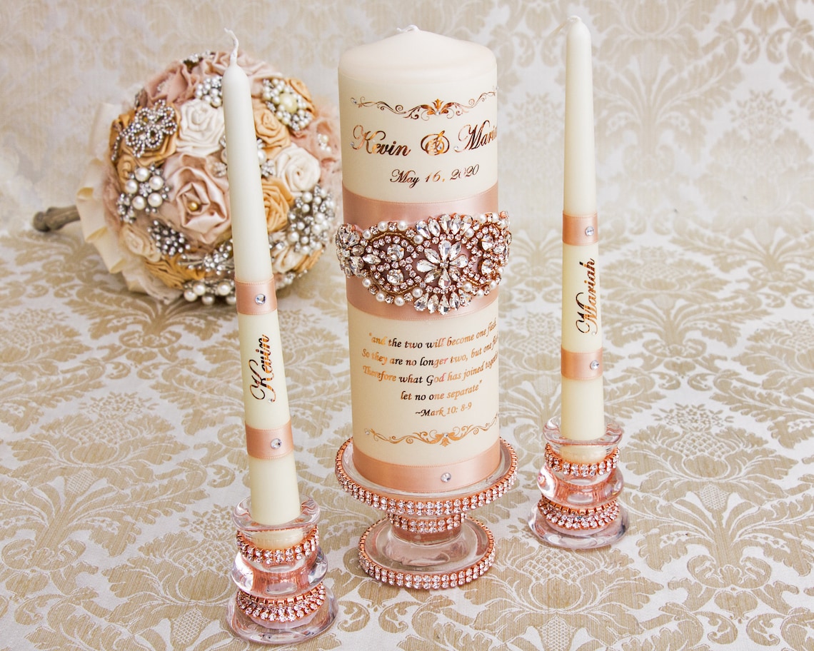 Rose Gold Unity Candle Set Rose Gold Wedding Unity Candles Etsy