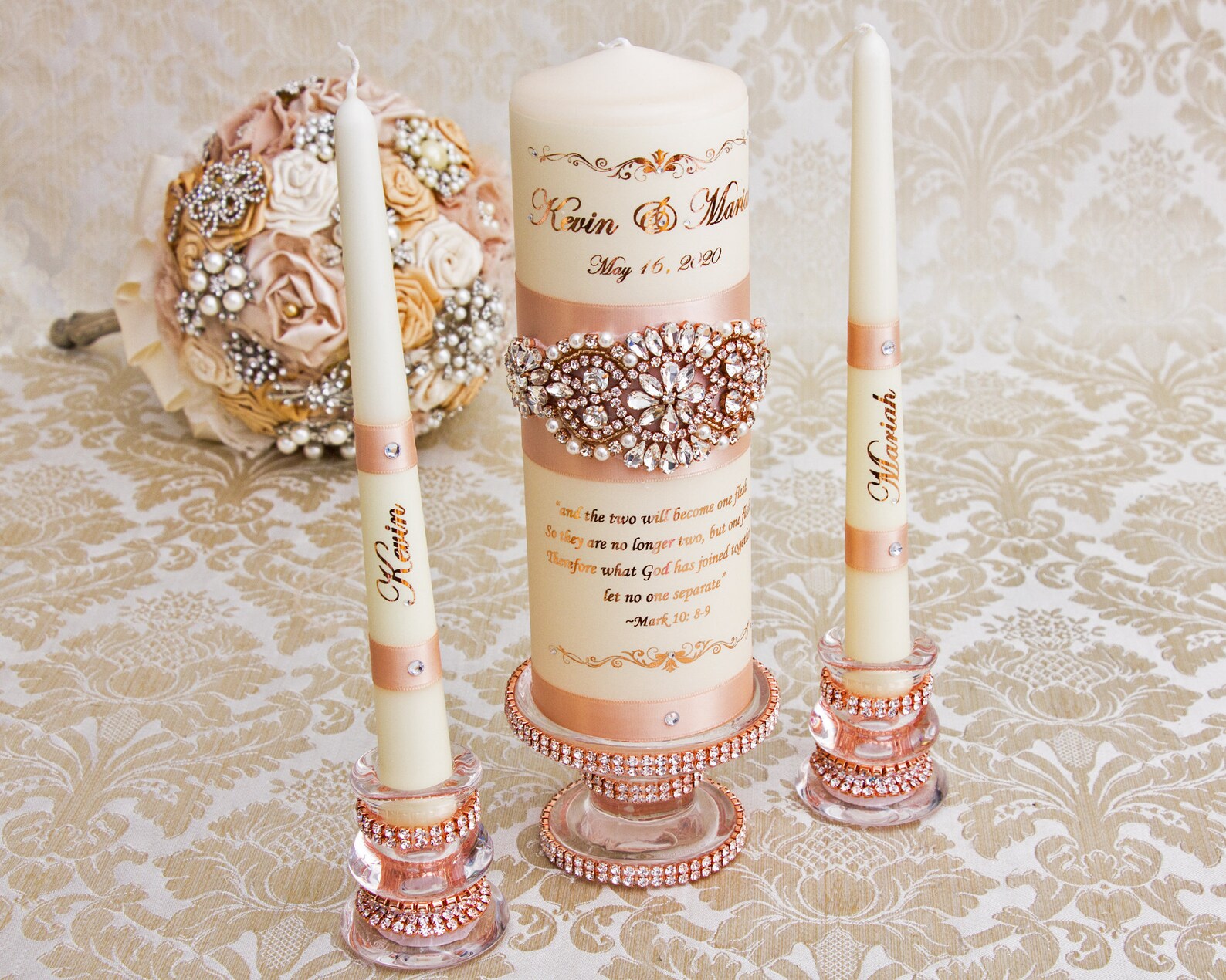 Rose Gold Unity Candle Set Rose Gold Wedding Unity Candles Etsy