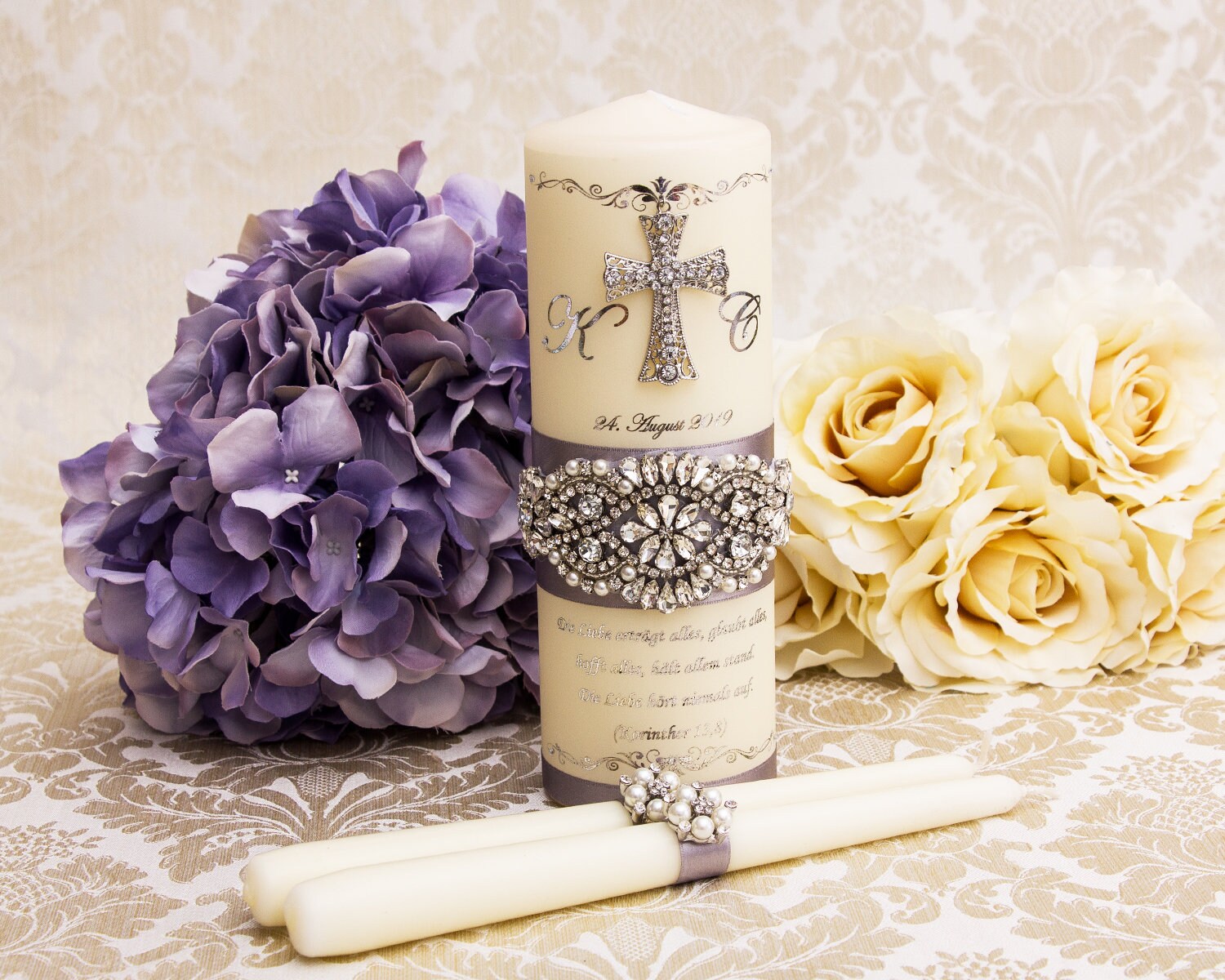 Wedding Unity Candle Set in Silver Personalized Wedding Candles Gold ...