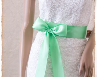 MINT Bridal Sash, Satin Ribbon Sash, Wedding Sash, Satin Bridal Sash, Bridal Belt, Mint Bridesmaids Sash