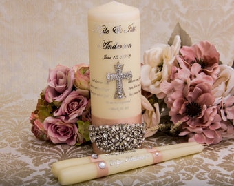 Silver Unity Candle Set Wedding Unity Candles Silver and Blush Wedding Candle Set Personalized Unity Candle Cross Unity Candle