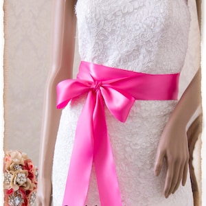 Bridal Sash, HOT PINK Satin Ribbon Sash, Wedding Sash, Satin Bridal Sash, Bridal Belt, Hot Pink Sash
