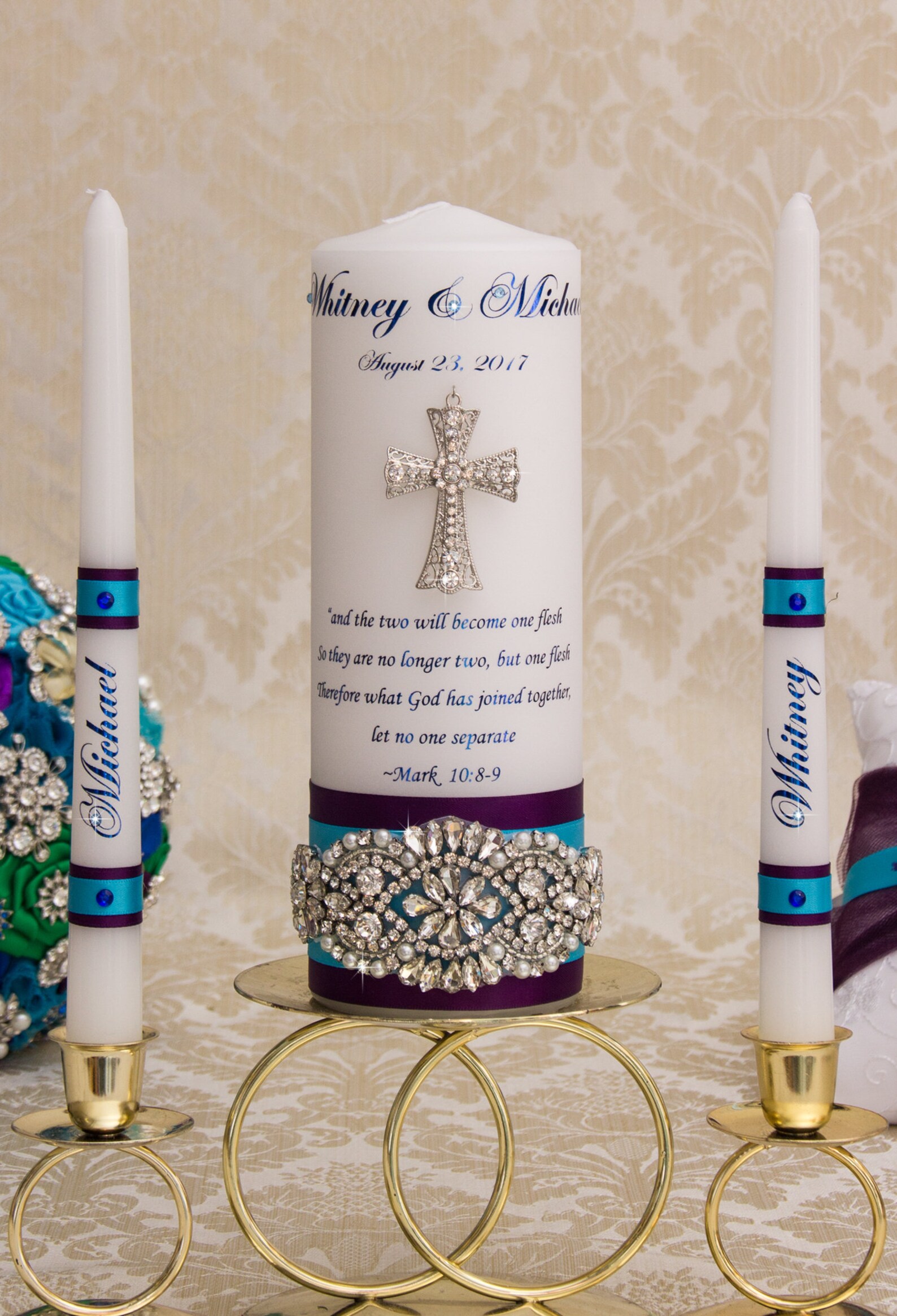 Rose Gold Wedding Unity Candle Set With Rose Gold Cross Etsy