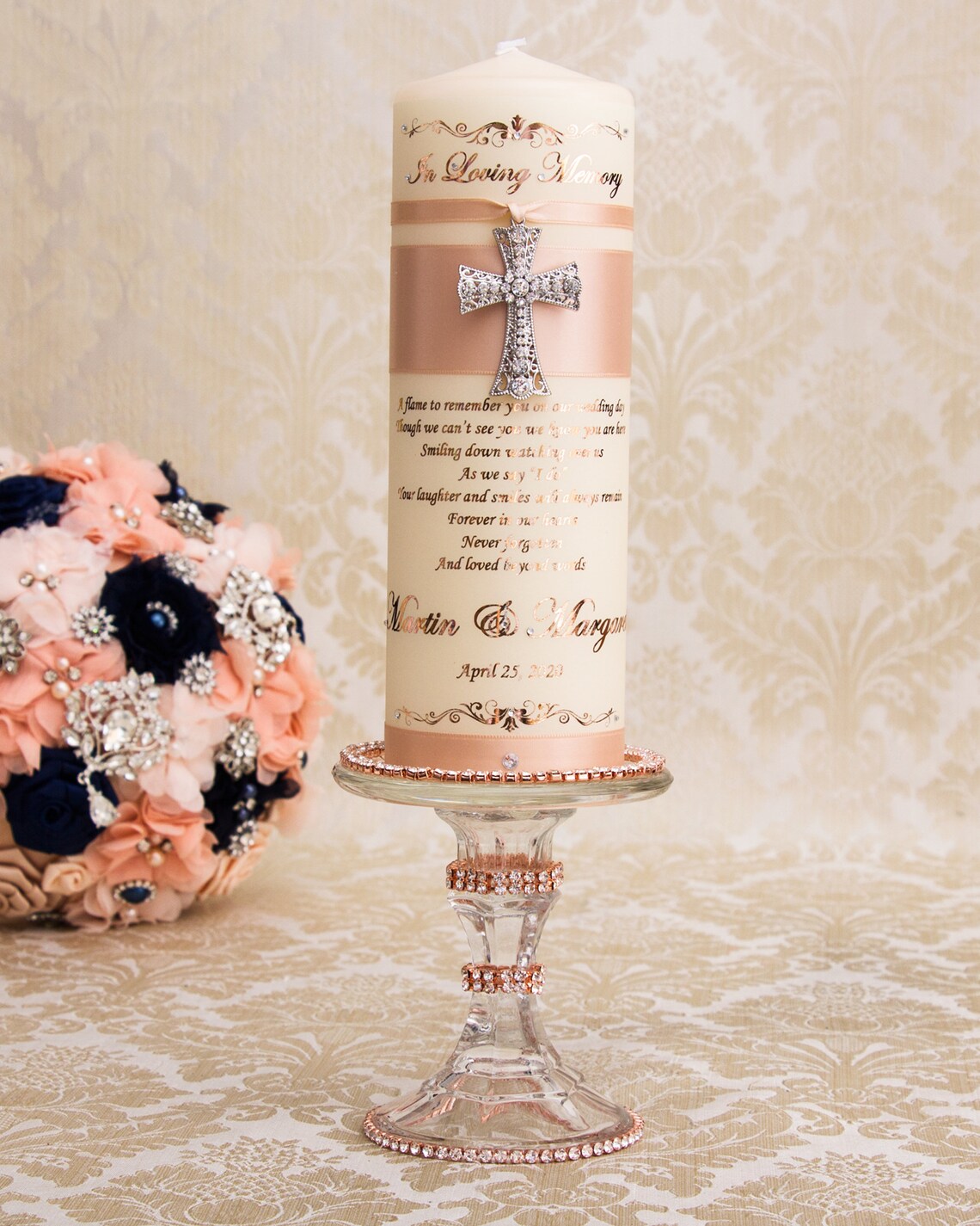 Wedding Unity Candle Holder Set Rose Gold Art Deco Gatsby Etsy