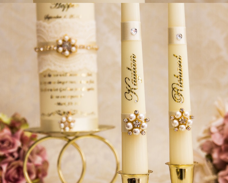 Gold Personalized Wedding Unity Candle Set Gold Unity Etsy