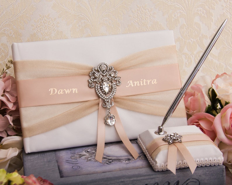 Personalized Guest Book And Pen Set Rose Gold Wedding Guest Etsy