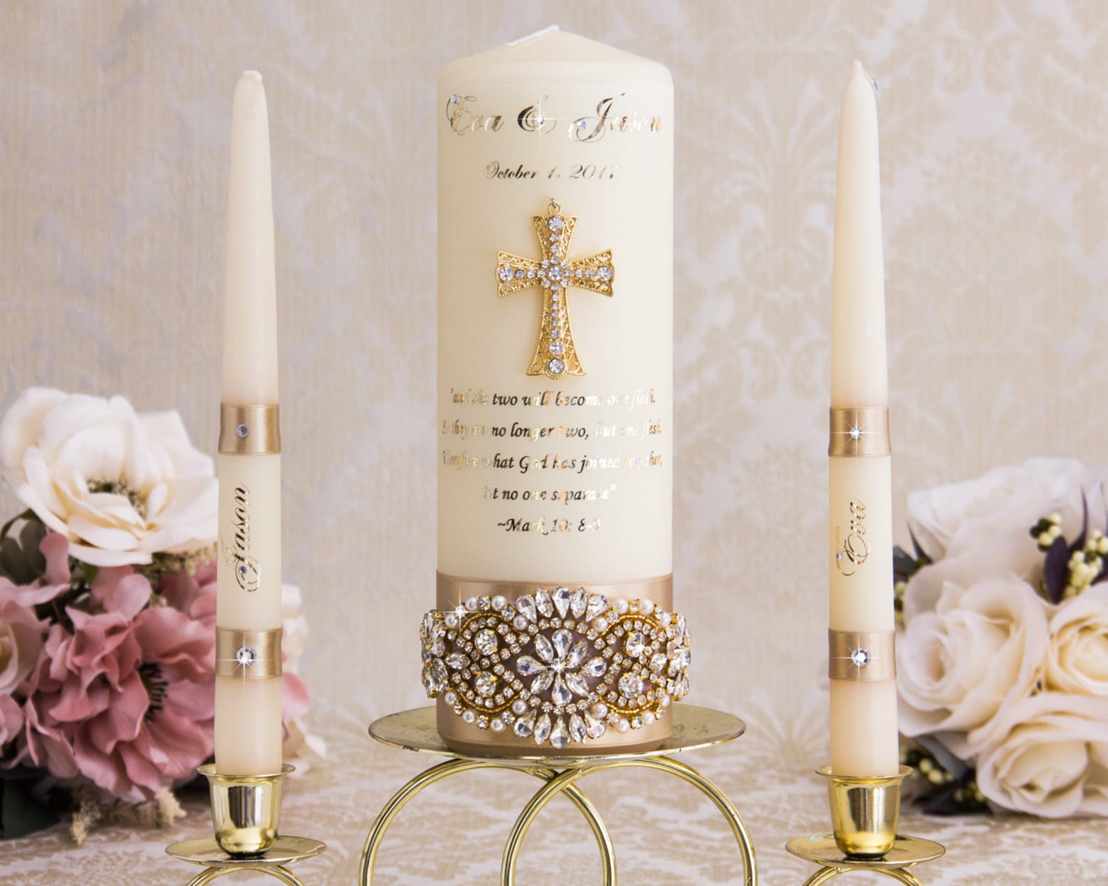 Gold Unity Candle Set Wedding Unity Candles Gold Wedding Etsy