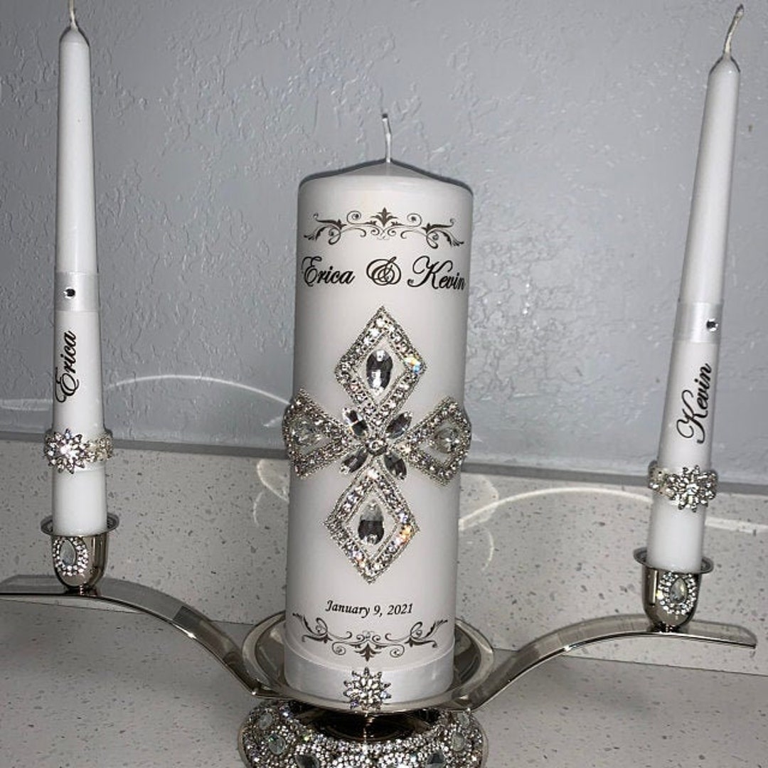Silver Wedding Unity Candle Set Crystal Unity Candles Etsy