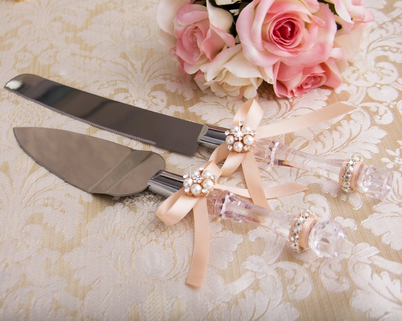 Rose Gold Wedding Cake Cutting Set Cake Serving Set Cake Cutting Set Wedding Knife Set Wedding décor image 1