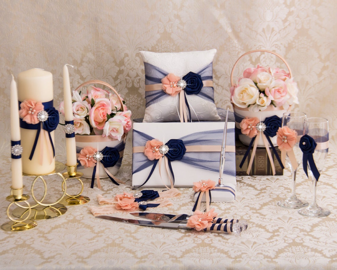 Blush and Navy Blue Unity Candles Set Blush Wedding Candles image 2