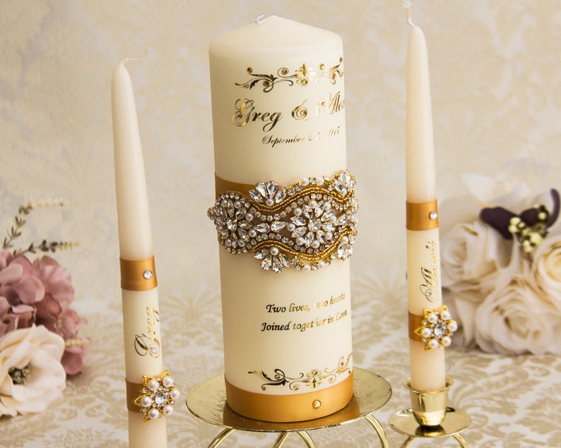 Gold Unity Candle Set Gold Wedding Unity Candles Gold Wedding Etsy Italia