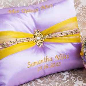 Personalisierte Quinceanera Kissen-Set in Marineblau und Blush Farben, Tiara Kissen, Schuhkissen