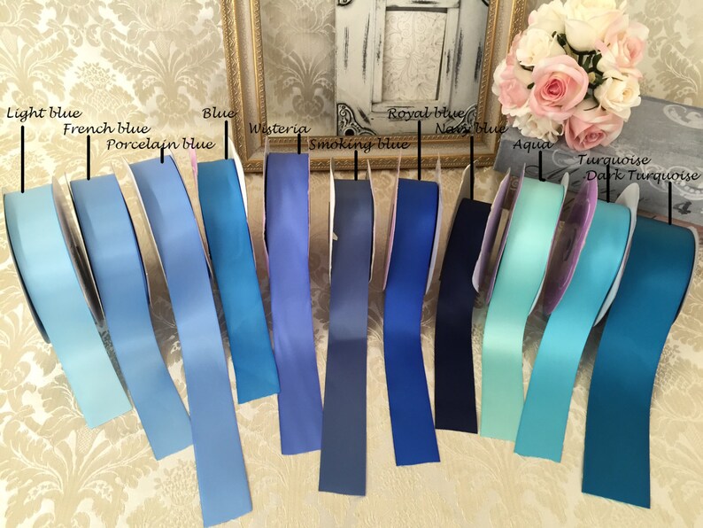 chiffon flowers and Satin Ribbon SAMPLES Blue and Turquoise Tulle