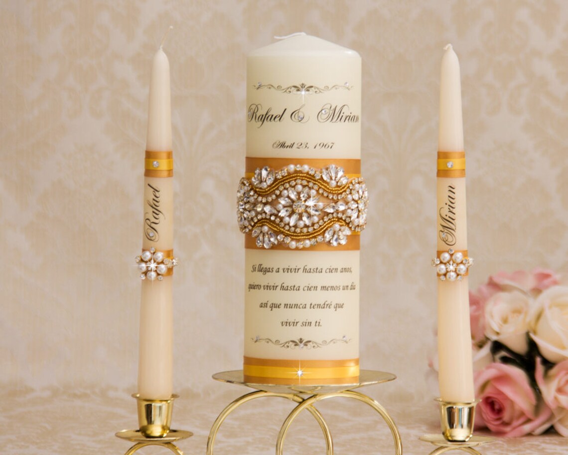 Gold Unity Candle Set Gold Wedding Unity Candles Gold Wedding Etsy