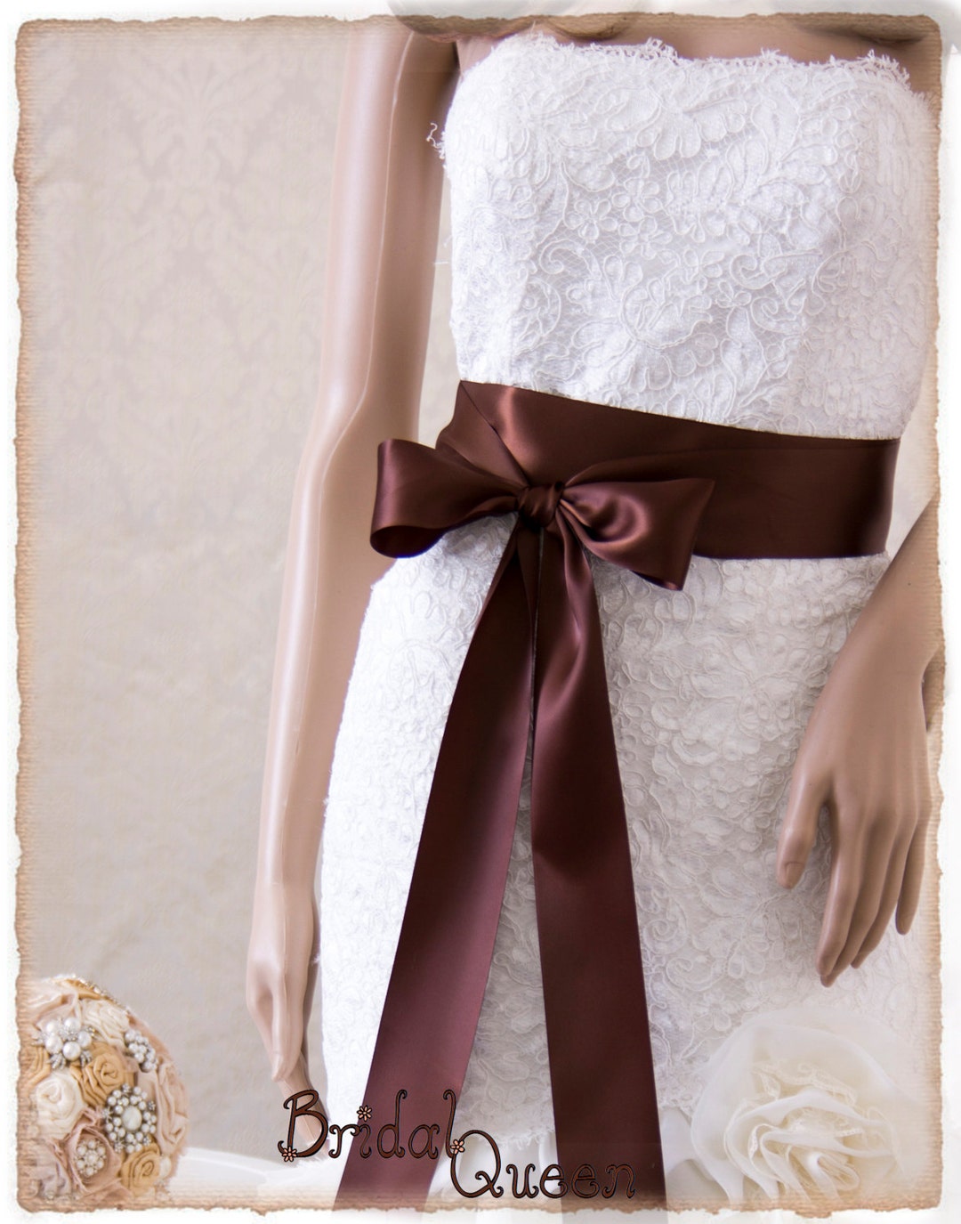 Ceinture de mariée marron, ruban de satin, ceinture de mariage
