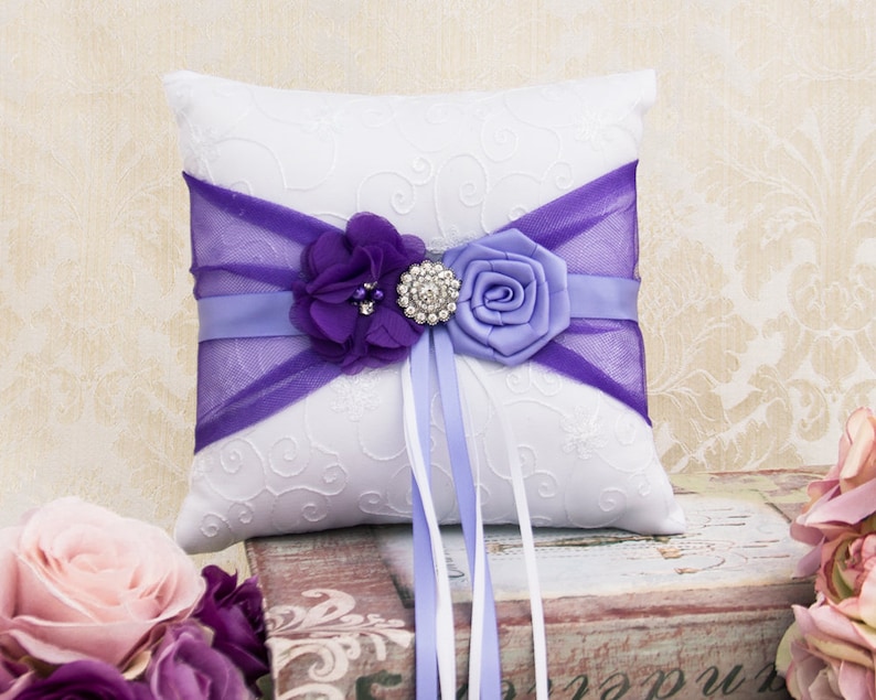 Lavender Flower Girl Basket and Pillow Ring Bearer Pillow Ivory Flower Girl Basket Wedding Ring Pillow Set in Purple