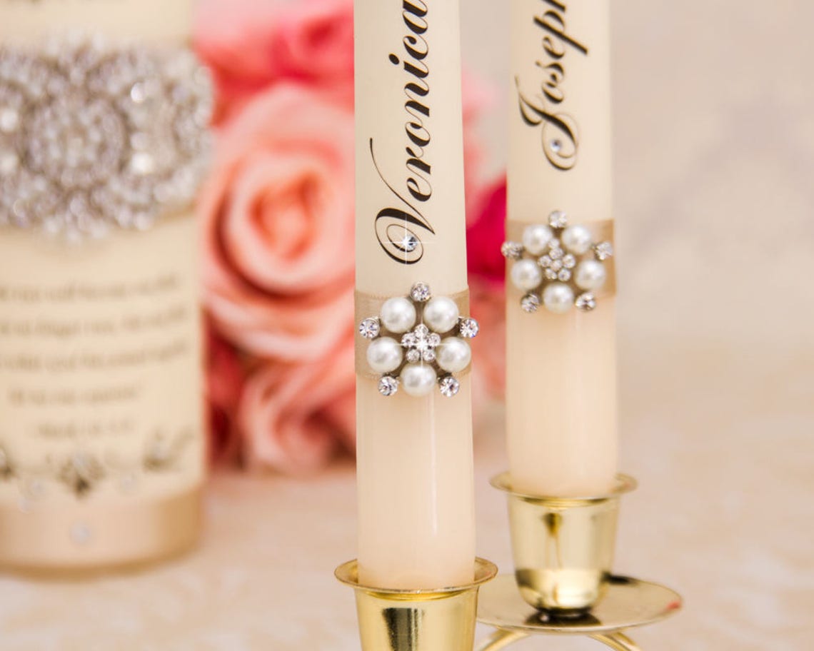 Pearl Wedding Unity Candle Set Champagne Wedding Unity Etsy