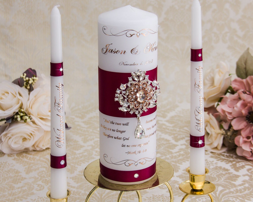 Rose Gold Unity Candle Set Burgundy Wedding Unity Candles Rose Etsy