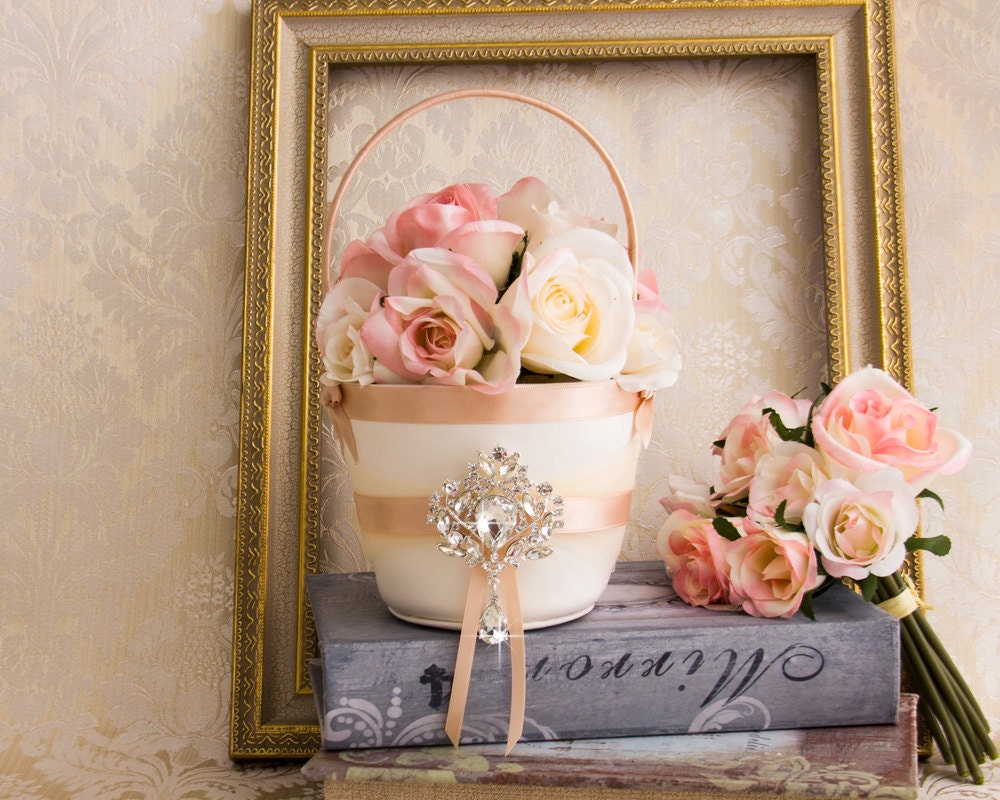 Blush Flower Girl Basket Rhinestone Flower Girl Basket Etsy