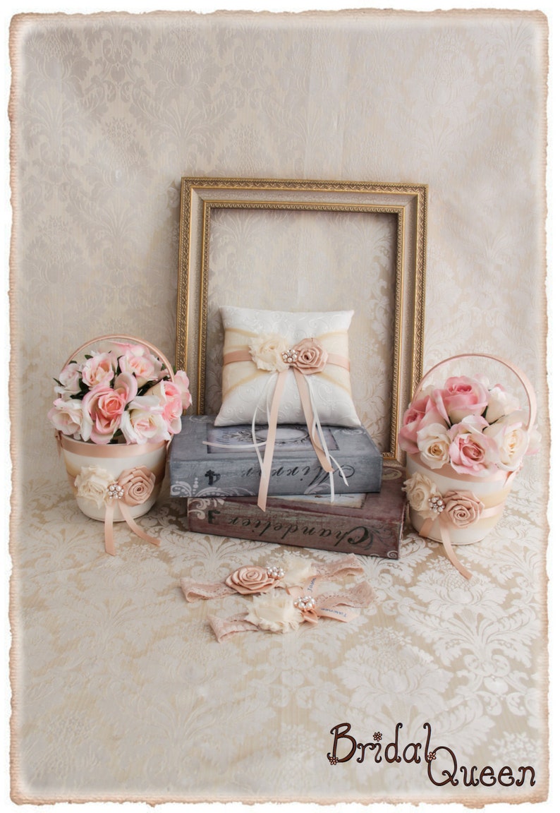 Rose Gold Wedding Flower Girl Basket and Ring Pillow Set Etsy