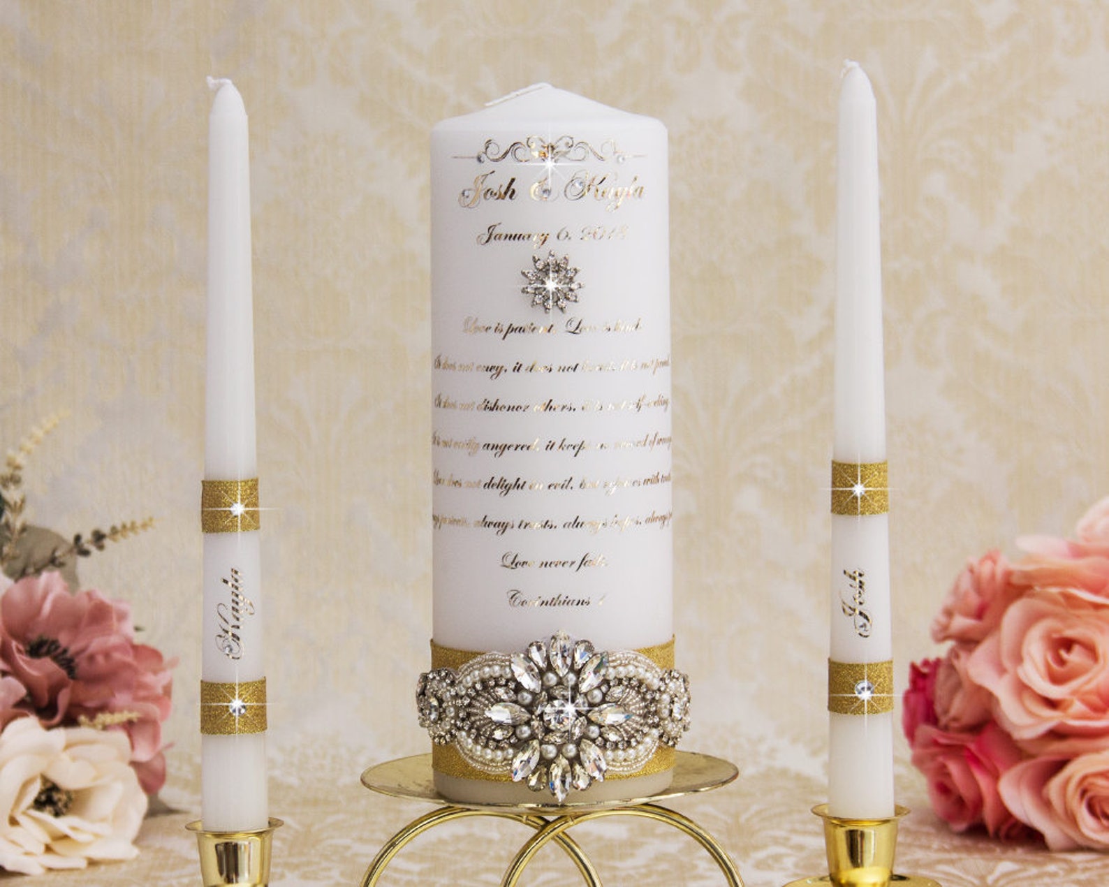 Gold Wedding Unity Candles Set Personalized Wedding Candles Etsy