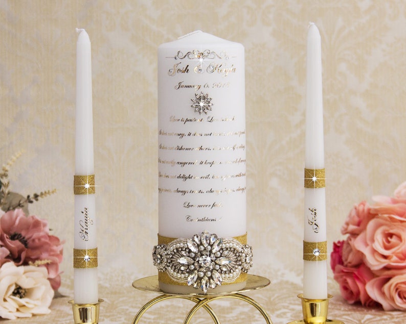 Gold Wedding Unity Candles Set Personalized Wedding Candles Etsy