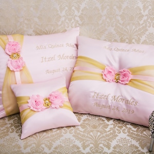 Pink Personalized Quinceanera Pillow, Sweet 16, Mis 15 Anos, Kneeling Pillow, Tiara Pillow, Shoe Pillow, Prayer Pillow