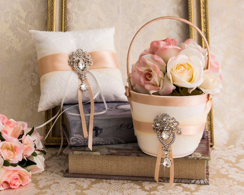 White or Ivory Flower Basket Blush Flower Girl Basket Wedding Basket Crystal Flower Girl Baskets Rhinestone Flower Girl Basket