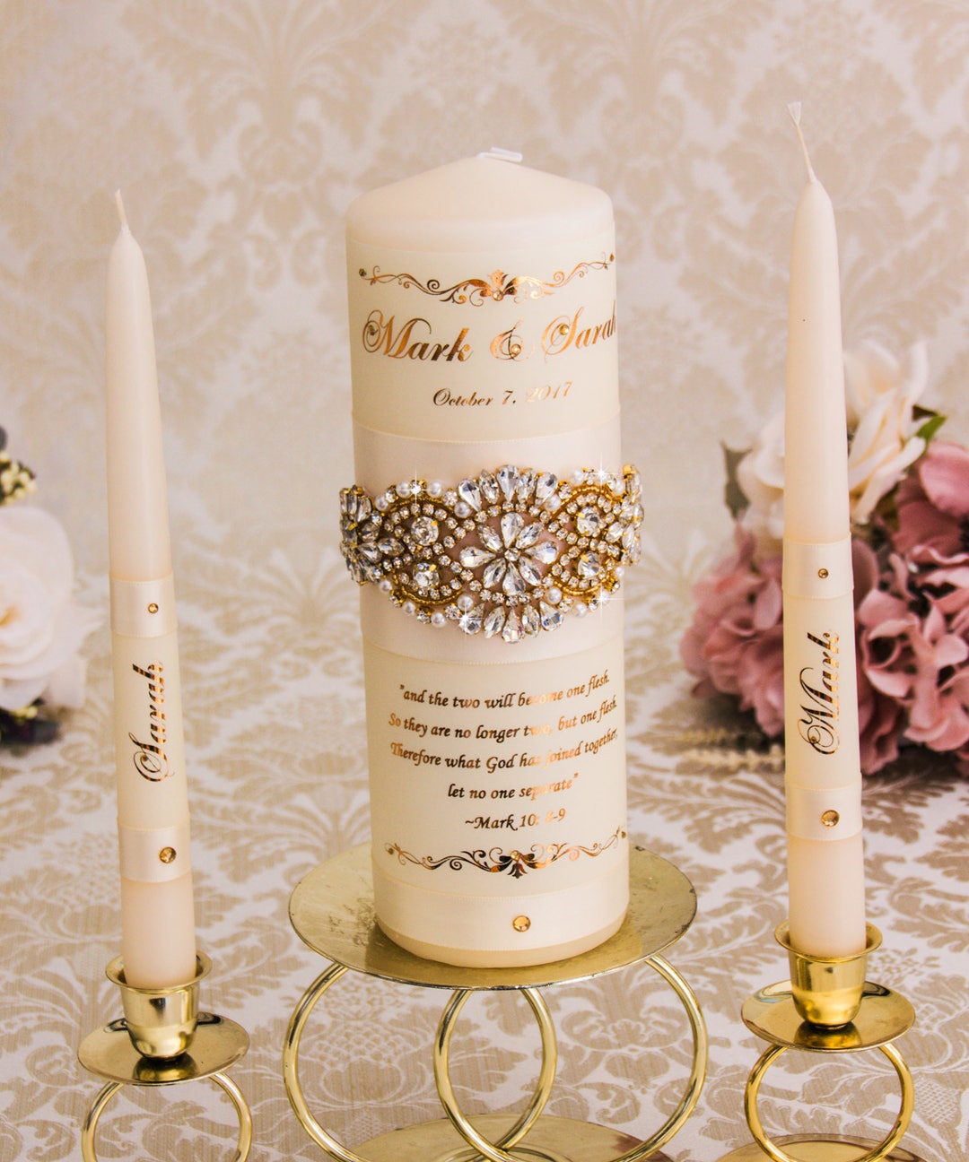 Gold Unity Candle Set Gold Wedding Unity Candles Ivory Wedding Etsy