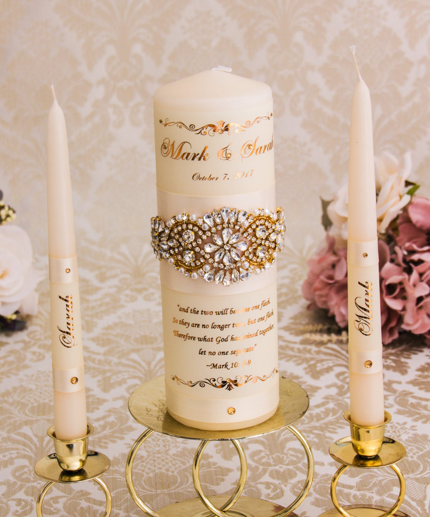 Gold Unity Candle Set Gold Wedding Unity Candles Ivory Wedding Etsy