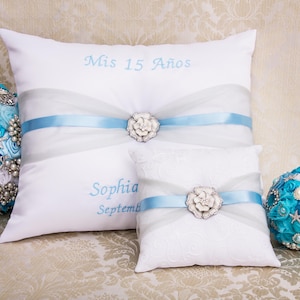 Embroidered Personalized Quinceanera Pillow Set, Quince Shoe Pillow, My Sweet 16 Kneeling Pillow, Mis 15 Anos, Tiara Pillow