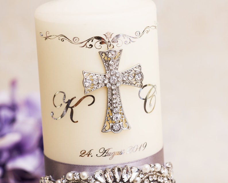 Wedding Unity Candle Set in Silver Personalized Wedding Candles Gold Crystal Unity Candle Set for Church Wedding