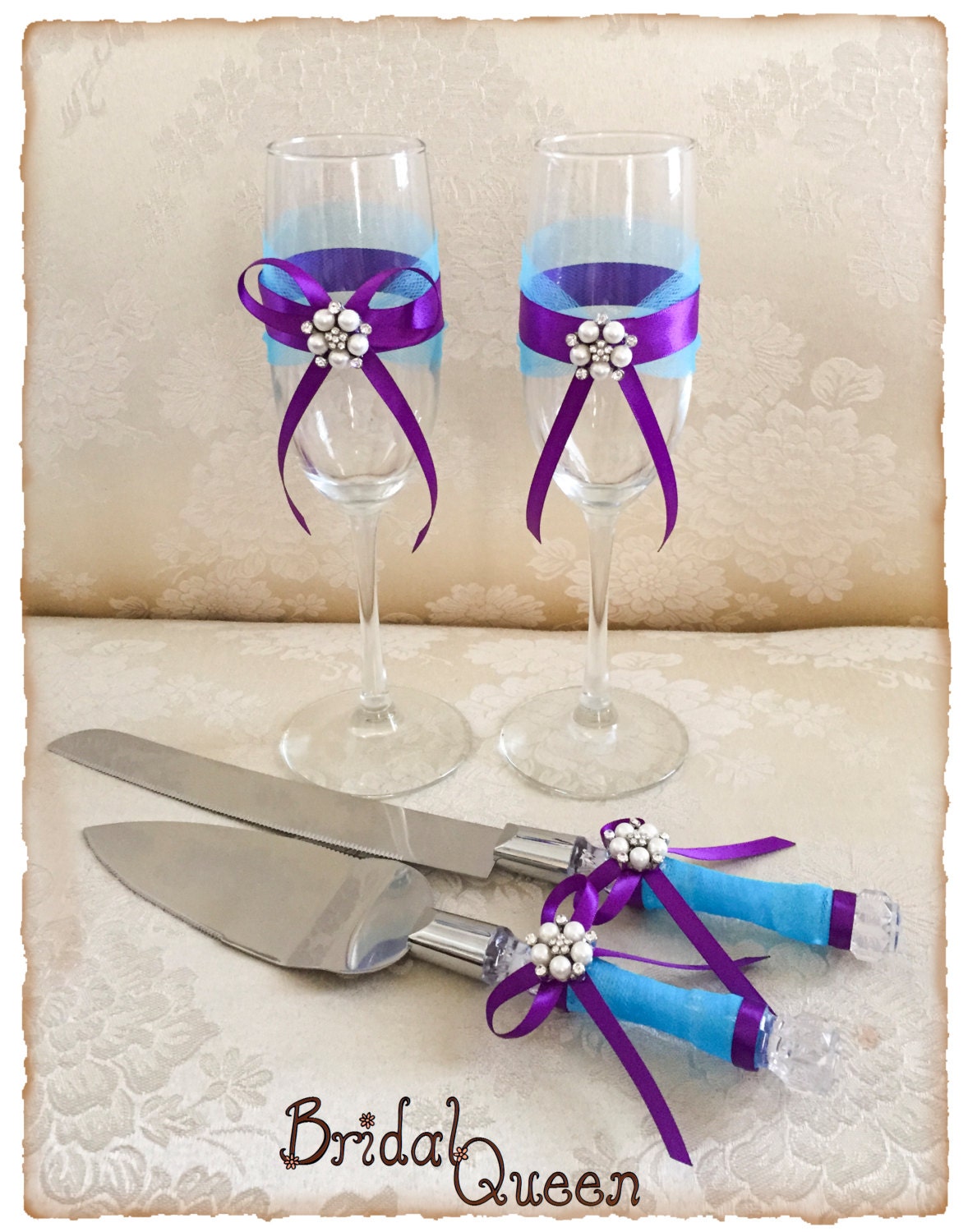 Cake Serving Set and Champagne Flutes Wedding Cake Serving Etsy